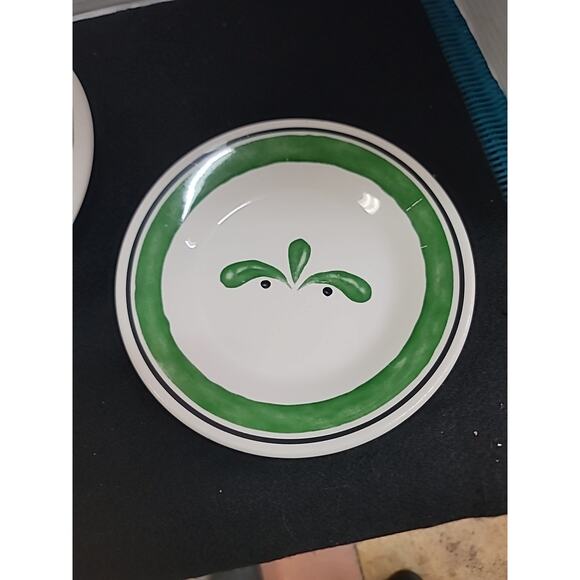 OLIVE GARDEN 7 Inch Bread Plates Restaurant GREEN BAND Olive Design - Picture 1 of 3